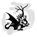 dragon sleep in forest with crown on his head and parrot by his side wearing flipflops tattoo design idea