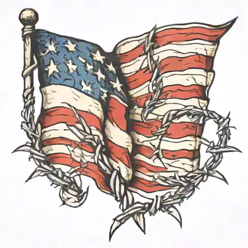 american flag barbed wire  tattoo design idea