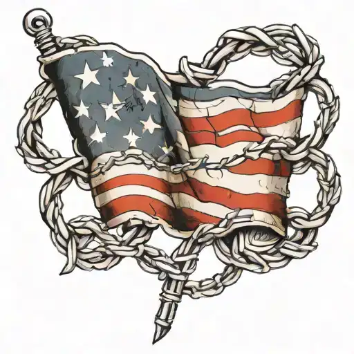 NeoTraditional "American Flag Barbed Wire" Tattoo Idea BlackInk AI