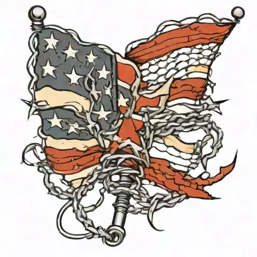 NeoTraditional "American Flag Barbed Wire" Tattoo Idea BlackInk AI