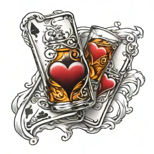 whiskey glass with ace and king of hearts showing through the glass tattoo design idea