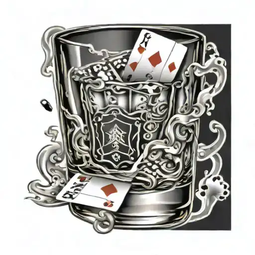 whiskey glass with blackjack cards forming the shape tattoo design idea