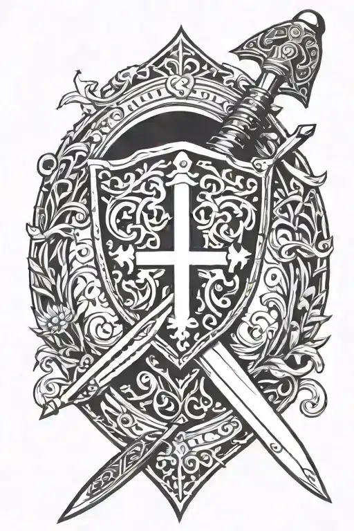 Scottish war sword shield tattoo design idea