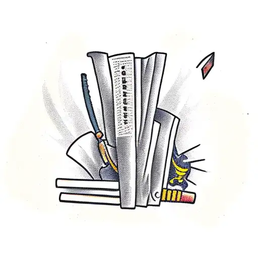 A bookshelf filled with various weapons and blades, each representing a different story tattoo design idea