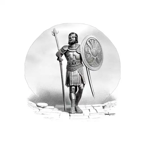 A Roman gladiator standing triumphantly in an ancient arena tattoo design idea