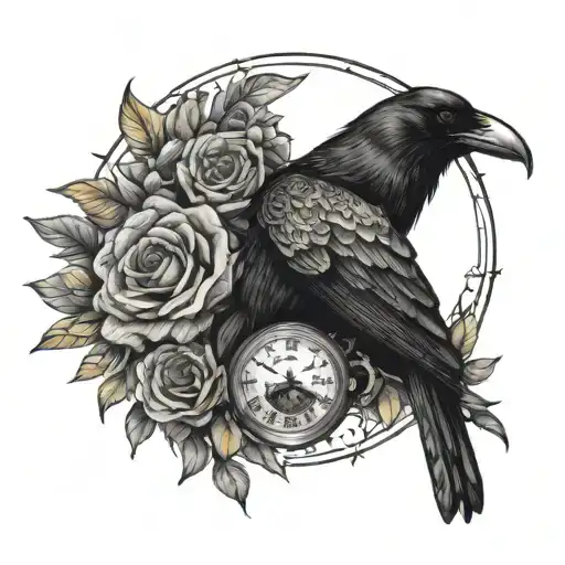 Dotwork "Pocket Watch" Tattoo Idea BlackInk AI