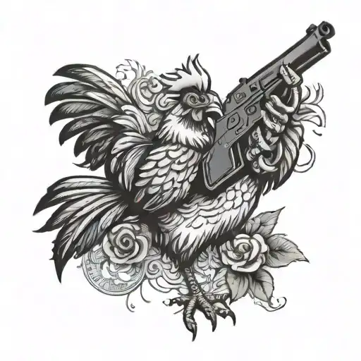 Chicken with a gun shooting tattoo design idea