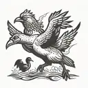 Chicken with a gun shooting a duck flying tattoo design idea