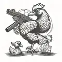 Chicken with a gun shooting a duck flying tattoo design idea