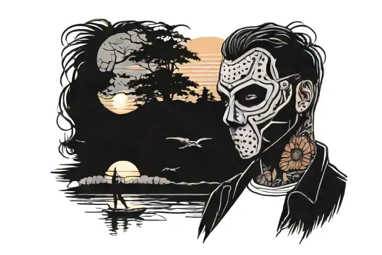 jason mask admiring a sunset tattoo design idea