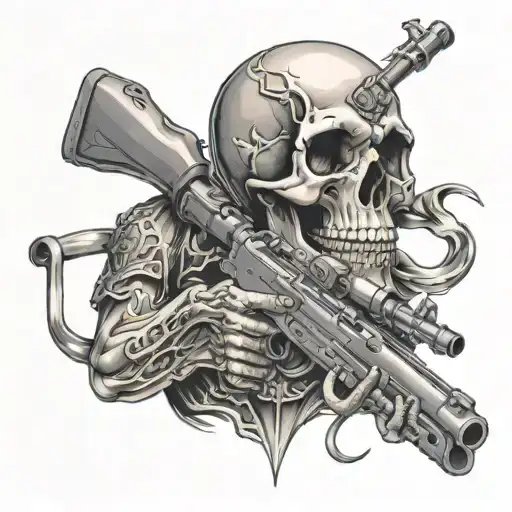 skull with a rifle in its mouth open tattoo design idea