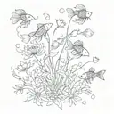 A surrealistic composition of dandelions transforming into koi fish tattoo design idea