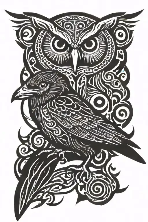 raven and owl tattoo design idea