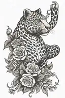 Create a traditional style tattoo of a leopard climbing a rose vine, representing the client's strength and resilience in their journey to sobriety tattoo design idea