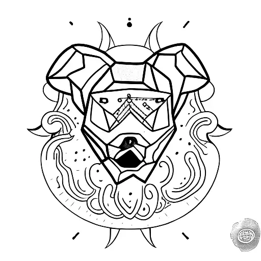 A minimalist tattoo of a mango shaped like a dog's face with sunglasses on the beach tattoo design idea