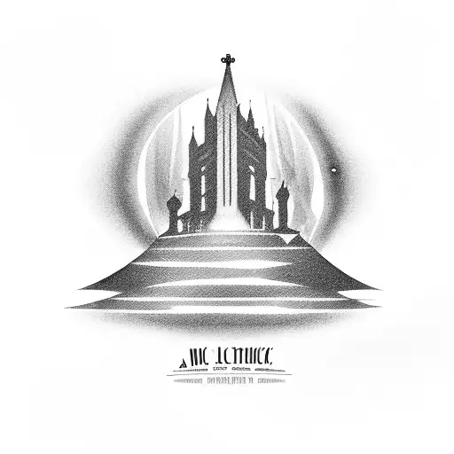 A cinematic scene of a music concert in a grand gothic cathedral tattoo design idea