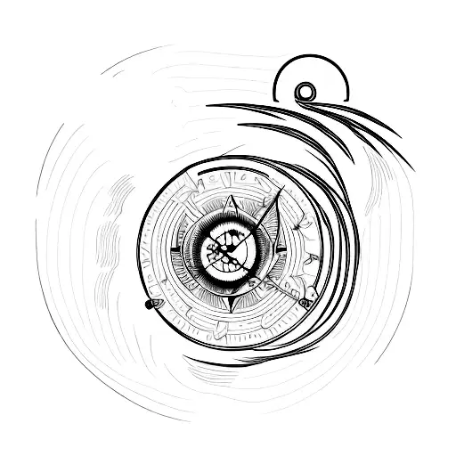 A black-grey tattoo of a pendulum swinging in a stormy sky tattoo design idea