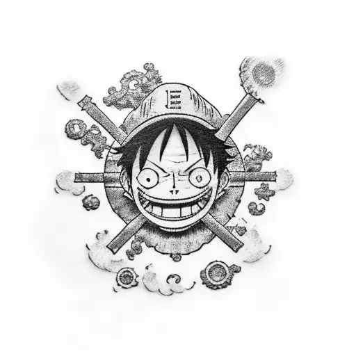 Luffy from one piece gear 5 and sit on a bitcoin tattoo design idea