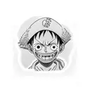 Luffy from one piece when he laughs and sits on a bitcoin tattoo design idea