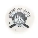 Luffy from one piece when he laughs and sits on a bitcoin tattoo design idea