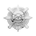 Luffy from one piece when he laughs and sits on a bitcoin tattoo design idea