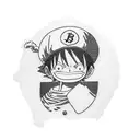 Luffy from one piece when he laughs and sits on a bitcoin tattoo design idea