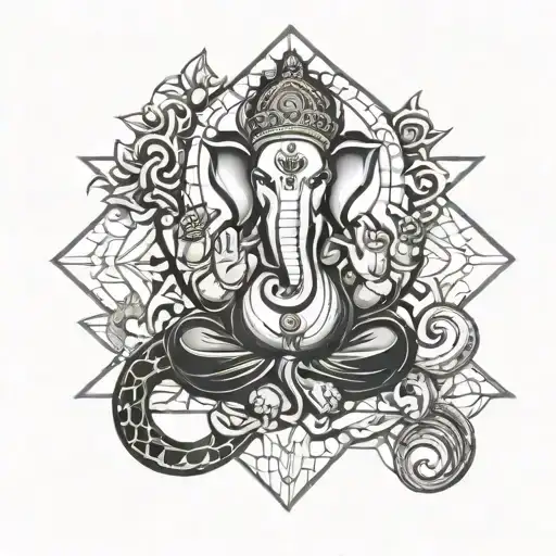 god ganpati, ying and yang symbols, love and destiny symbol tattoo design idea