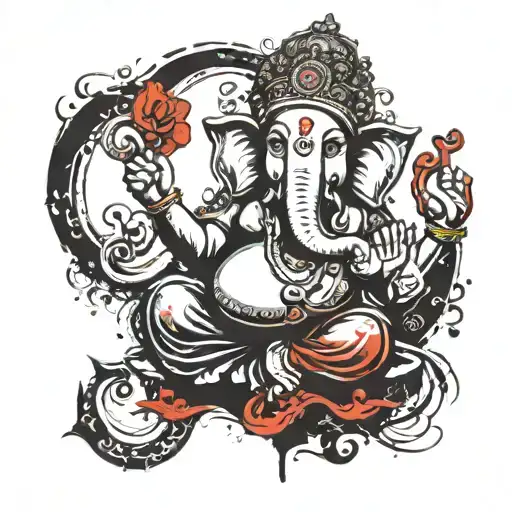 hindu god ganpati with ying yang with love & destiny symbols  tattoo design idea