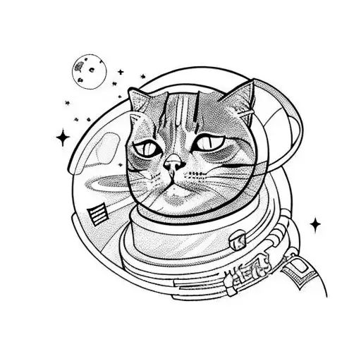 A cat astronaut exploring a galaxy tattoo design idea