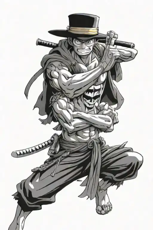 One Piece anime Zoro and Luffy gear 5 tattoo design idea