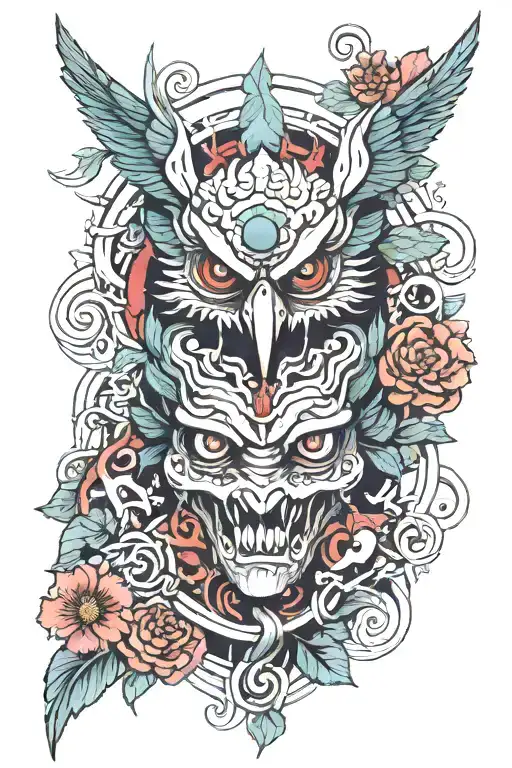 Garuda bird inside a human brain intertwined tattoo design idea