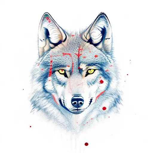 Alpha Wolf with red eys in the forest tattoo design idea