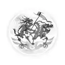 half sleeve with skeleton spartans running into arrows with a chinese dragon behind them tattoo design idea