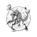 half sleeve with skeleton spartans running into arrows with a chinese dragon behind them tattoo design idea