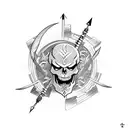 half sleeve with skeleton spartans running into arrows with a chinese dragon behind them tattoo design idea