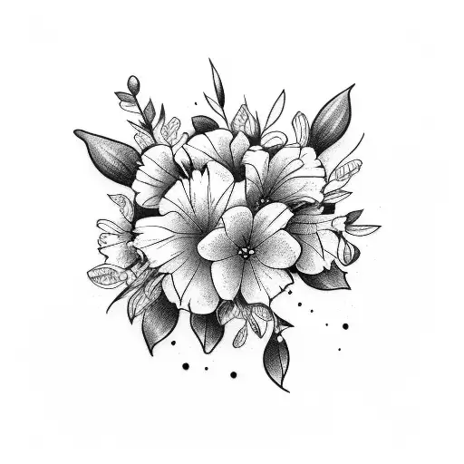 field bouquet with tulips, hydrangeas and vervains tattoo design idea