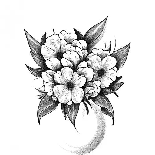 field bouquet with tulips, hydrangeas and vervains tattoo design idea