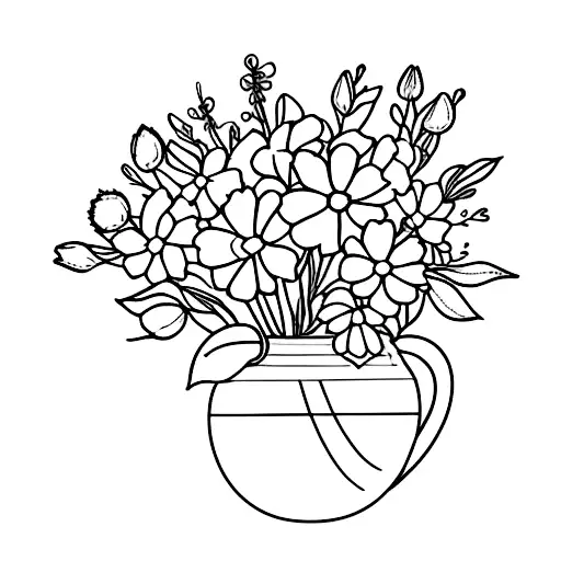 field bouquet with tulips, hydrangeas and vervains tattoo design idea