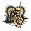 skeleton middle fingers with twin towers  tattoo design idea