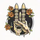 skeleton middle fingers with twin towers  tattoo design idea