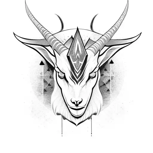 evil goat head with glowing eyes and an arrow through its head, simple tattoo design idea