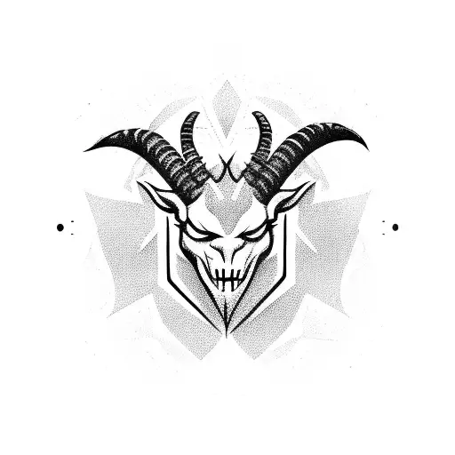 evil devil goat head with glowing eyes and an arrow through its head, simple tattoo design idea