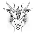 evil goat head with glowing eyes and an arrow through its head, simple tattoo design idea