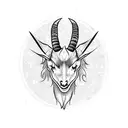 evil goat head with glowing eyes and an arrow through its head, simple tattoo design idea