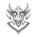 evil goat head with glowing eyes and an arrow through its head, simple tattoo design idea
