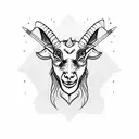 evil goat head with glowing eyes and an arrow through its head, simple tattoo design idea