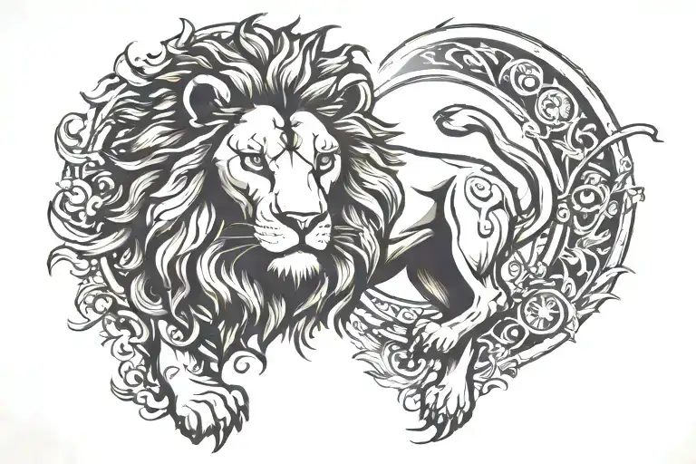 lion and sun shining tattoo design idea