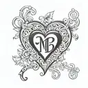 heart initials tattoo design idea