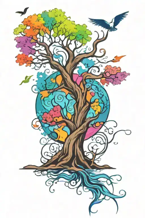 sea family freedom tree tattoo design idea