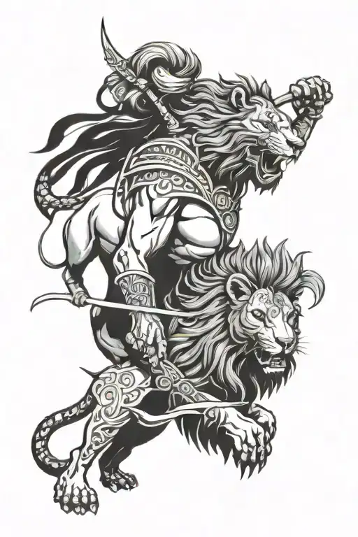 warrior and lion head tattoo design idea